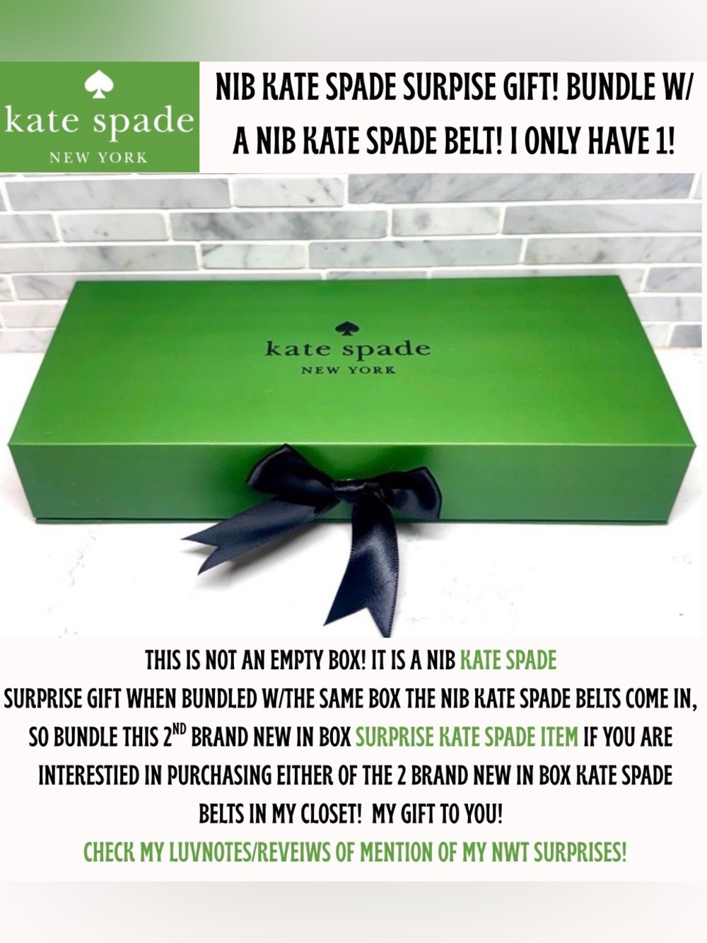 NIB FREE KATE SURPRISE GIFT, W PURCHASE OF A KATE SPADE BELT! BUNDLE @ NO CHARGE